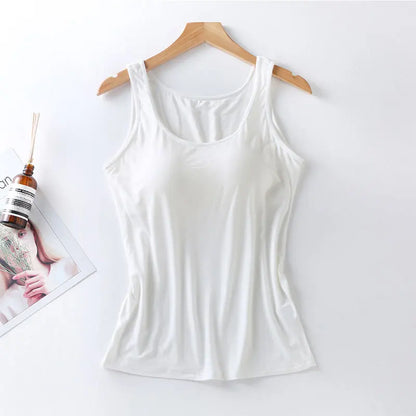 White Slim Fit Tank Top with Bra Support – Classic & Chic